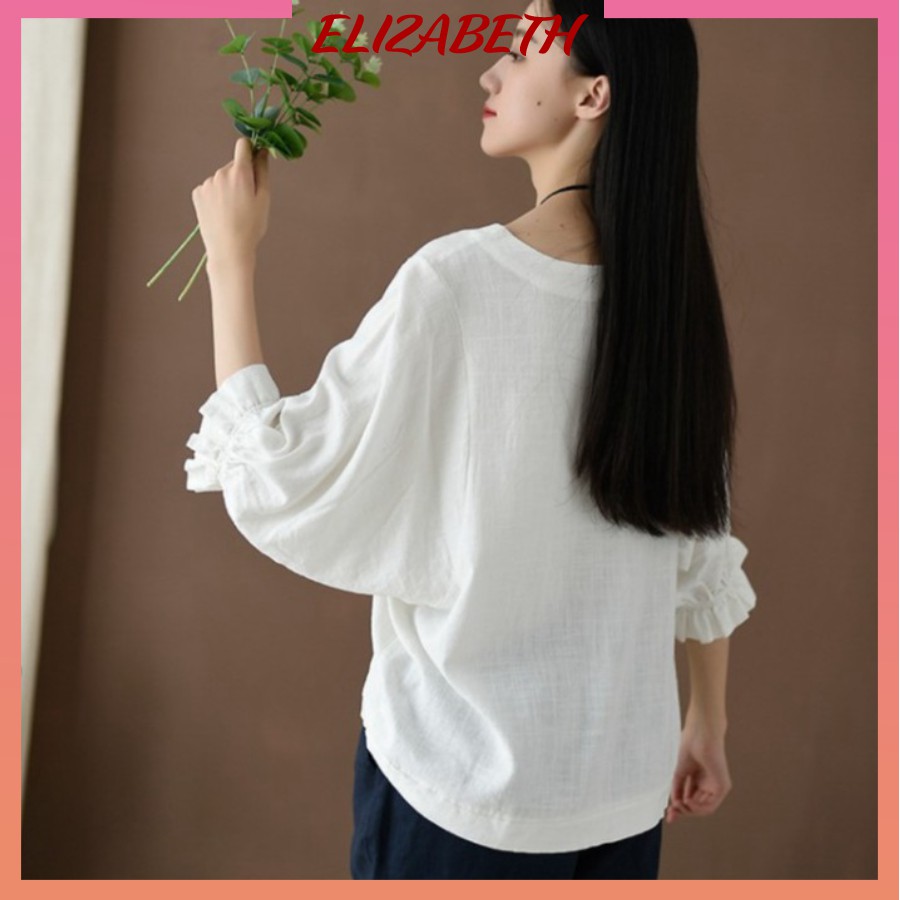 Áo kiểu nữ Hàn Quốc, áo cánh dơi nữ Elizabeth, chất liệu Đũi tơ mềm mát, form rộng che khuyết điểm AKN.H45 | BigBuy360 - bigbuy360.vn