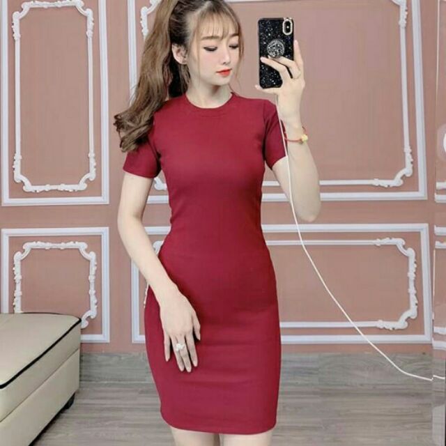 Đầm tay ngắn thun gân