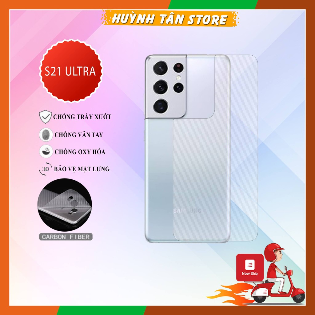 Miếng dán decal carbon mặt sau Samsung S21 Ultra 5G chống trầy mặt lưng, chống bám vân tay