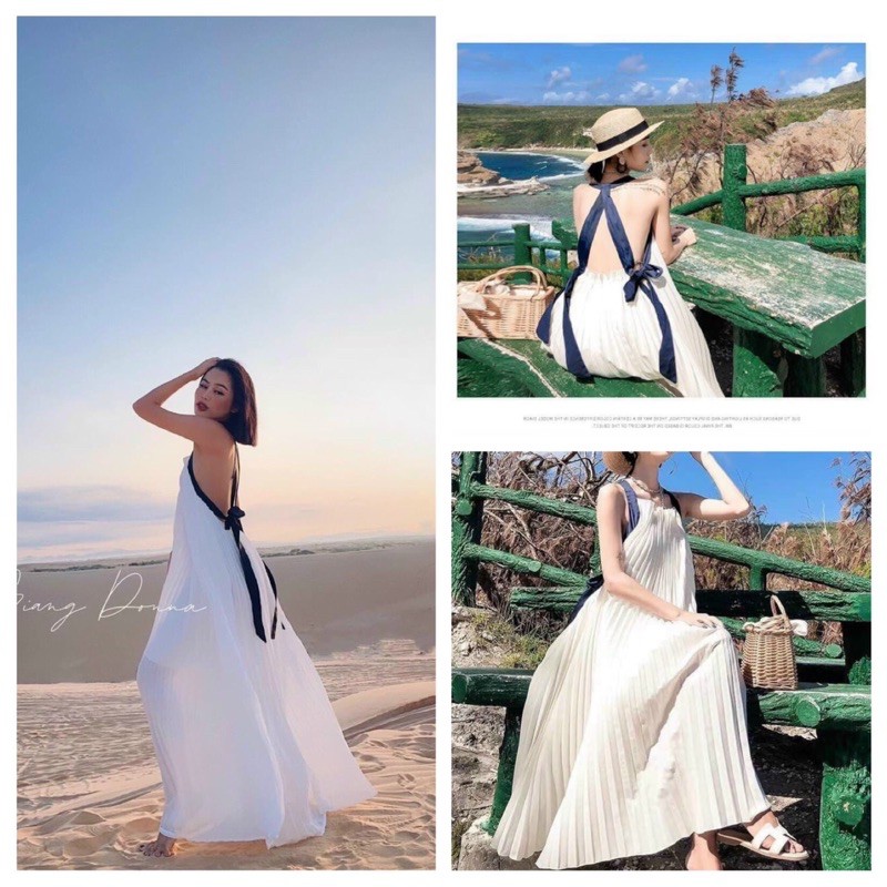 Maxi yếm dập ly dây xanh