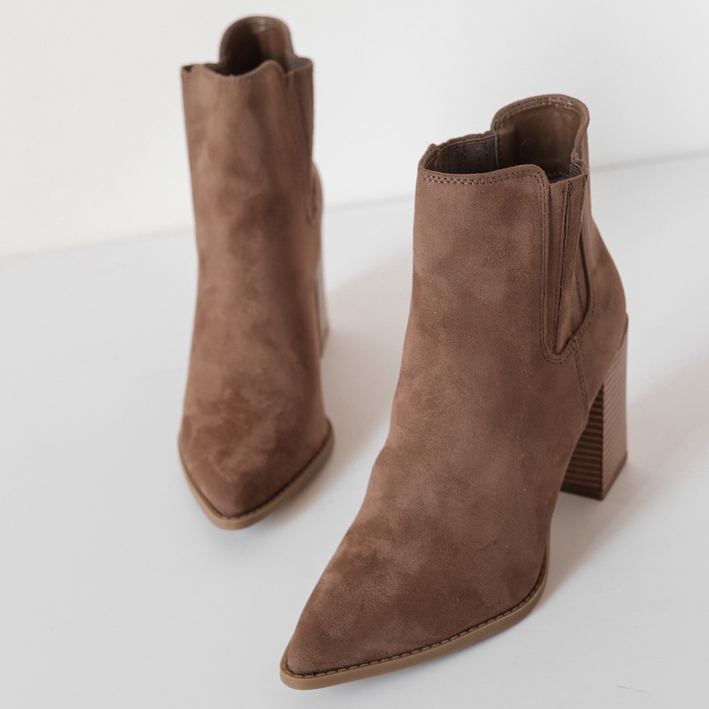 [Joiehome] Boots mũi nhọn gót vuông cổ chun basic