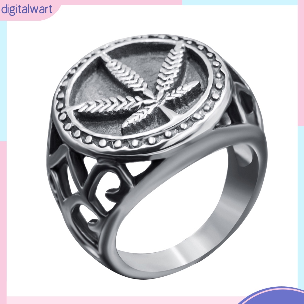 Nhẫn bằng thép không gỉ khắc hình chiếc lá độc đáo