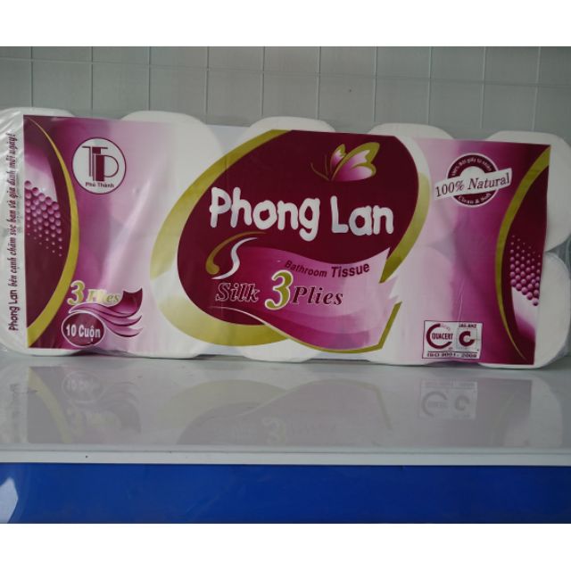 Giấy vệ sinh Phong Lan tím 10 cuộn 3 lớp xách dọc LOẠI ĐẸP.01