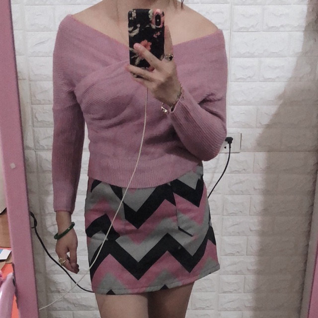 Set áo len và chân váy dạ