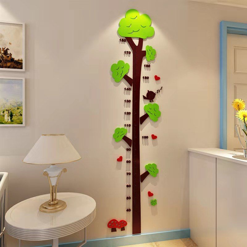 Thước Đo Chiều Cao Dán Tường Bằng Acrylic Họa Tiết Hoạt Hình 3d Dễ Thương Cho Bé