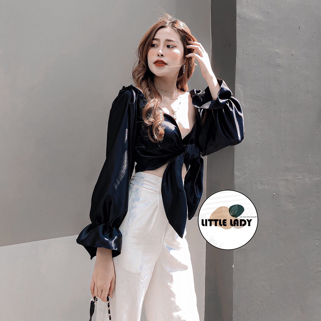 Áo Kiểu Croptop Cột Nơ Ngực Có Mút Ngực Đệm Trong Thoải Mái Tay Dài Ống Loe “ROSE”