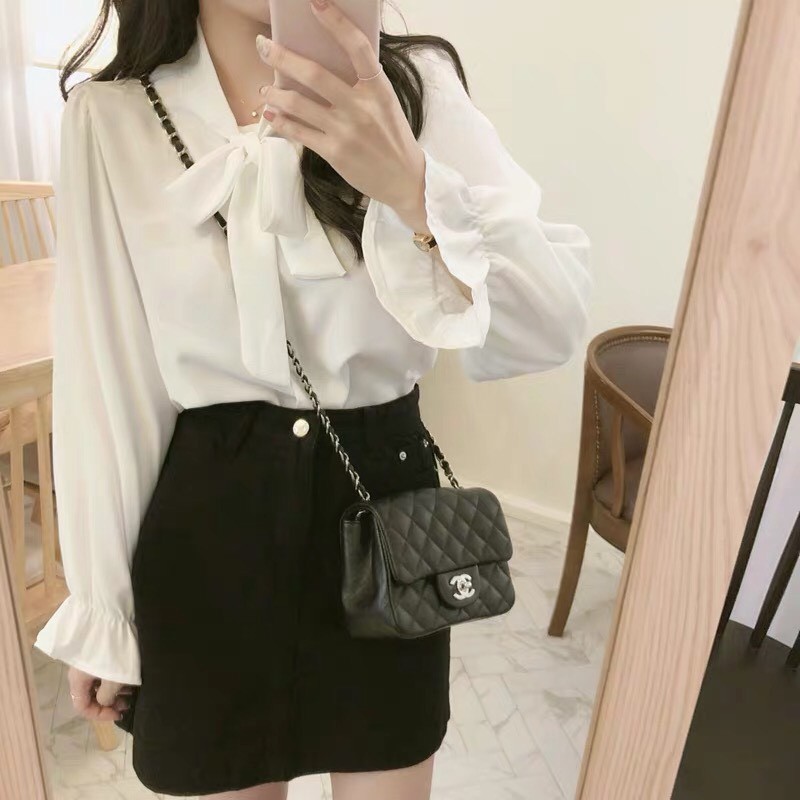 Áo sơ mi nữ tay dài thắt nơ vải lụa cao cấp | BigBuy360 - bigbuy360.vn