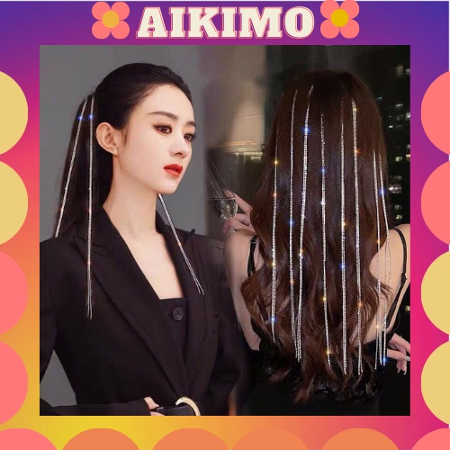 Kẹp tóc dây kim loại tua rua bện đính đá cặp tóc Hàn Quốc sang trọng cá tính xinh xắn thời trang cho nữ Aikimo KT2
