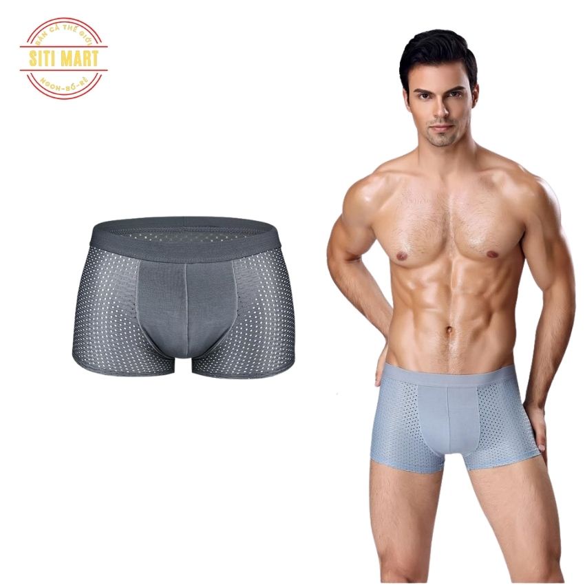 Hộp 4 quần lót nam quần sịp đùi thun lạnh thông hơi cạp to cao cấp siti mart