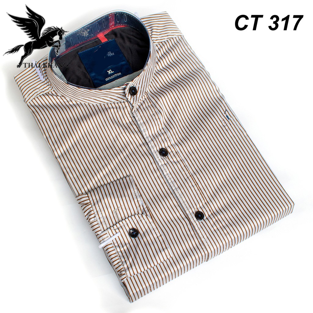áo cổ trụ nam sơ mi sọc kẻ vải cotton mềm mát loại áo sơ mi nam cổ tàu form slimfit ASMCTD01 | BigBuy360 - bigbuy360.vn