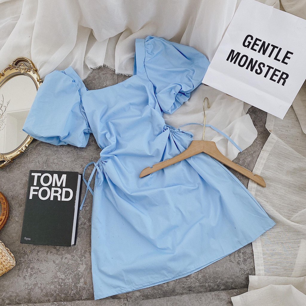 [Mã SKAMA06 giảm 8% tối đa 50K đơn 250K] ĐẦM XANH CỔ VUÔNG TAY BỒNG KHOÉT EO RÚT DÂY | BigBuy360 - bigbuy360.vn