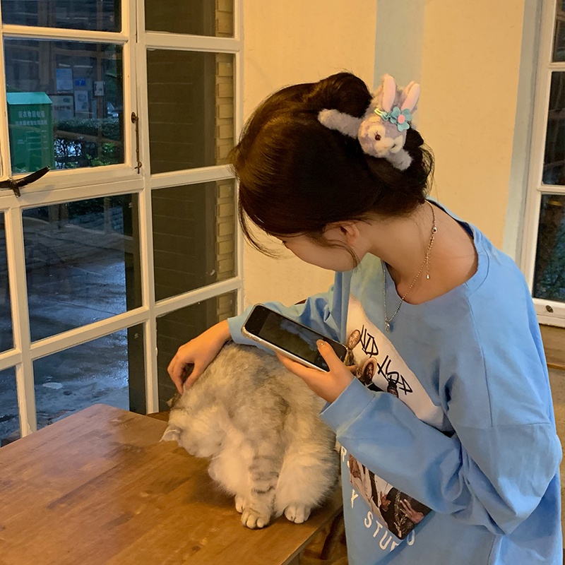 Kẹp Tóc Hình Ngôi Sao / Thỏ Phủ Lông Dễ Thương Thời Trang Thu Đông Hàn Quốc Cho Nữ