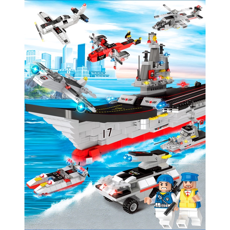 Bộ đồ chơi lắp ráp lego tàu chiến sân bay 1265 chi tiết, xếp hình lego tàu chiến hạm kèm nhân vật cảnh sát