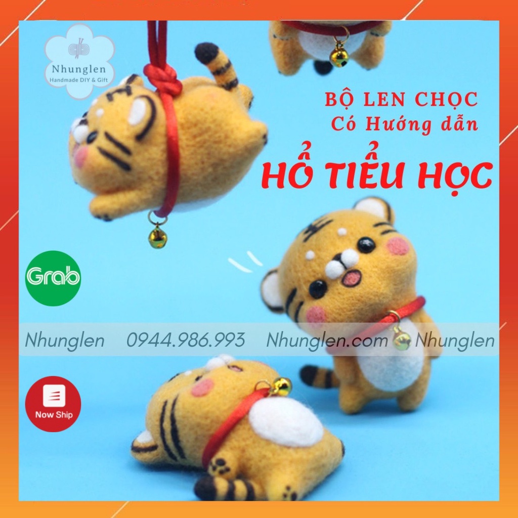 [TẾT 2022]Bộ len chọc Hổ Tiểu Học - Kit len chọc tết Nhâm Dần 2022 - Needle felting Tiger - Có hướng dẫn, làm móc khoá