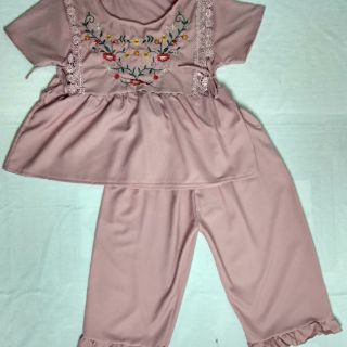 Đồ bộ lửng thêu hoa siêu xinh (có nơ thắt eo)