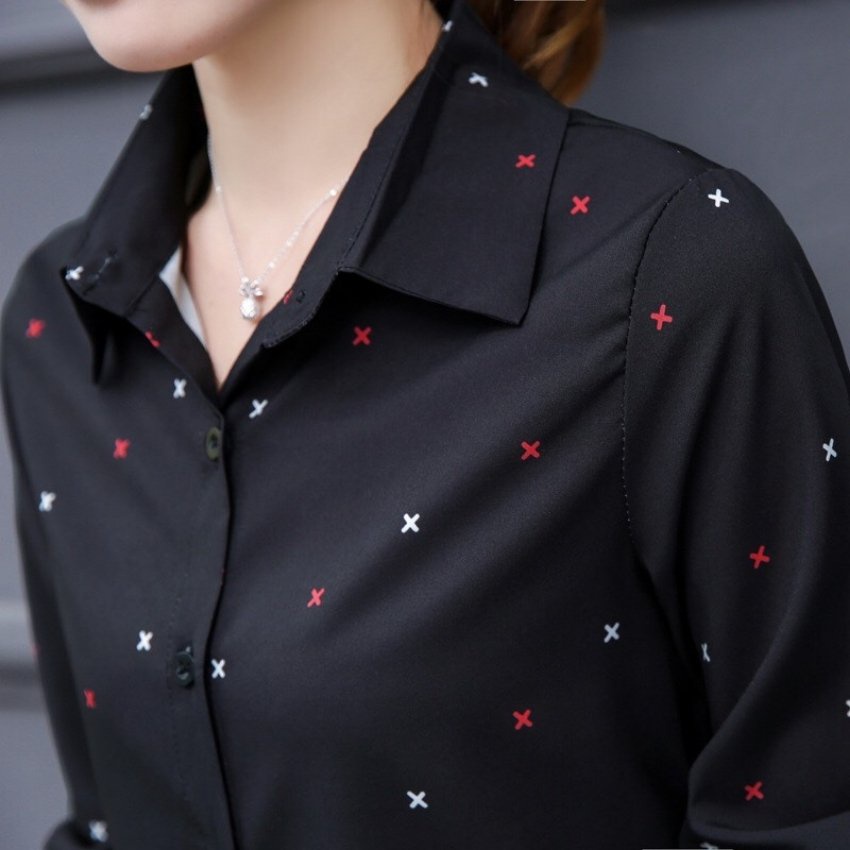 Áo Sơ Mi Nữ Dài Tay Phối Họa Tiết Dấu X EMEREY LUXURY Chất Vải Kate Đẹp Thời Trang Nữ Cao Cấp