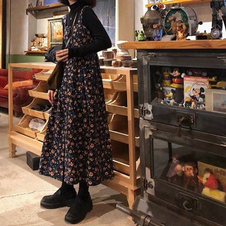 Đầm Dài Hai Dây In Hoa Phong Cách Hàn Quốc Thời Trang Thu Đông Cho Nữ