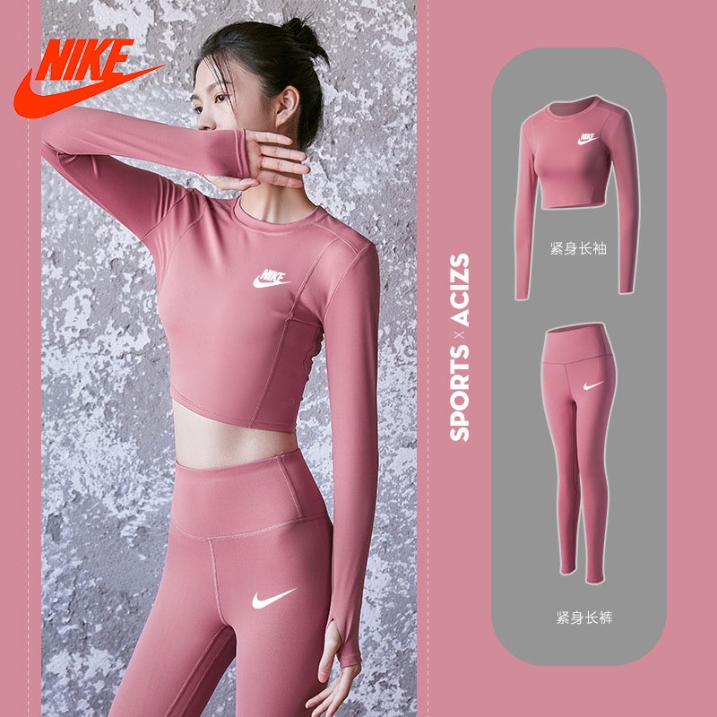 Set Đồ Thể Thao Dài Tay Màu Trơn In Logo Nike Thời Trang Năng Động Cho Nữ