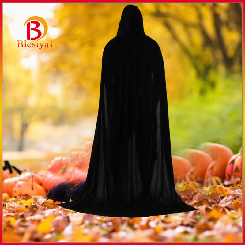 Áo choàng nhung đen dáng dài 150cm có mũ trùm dùng để hóa trang Halloween | BigBuy360 - bigbuy360.vn