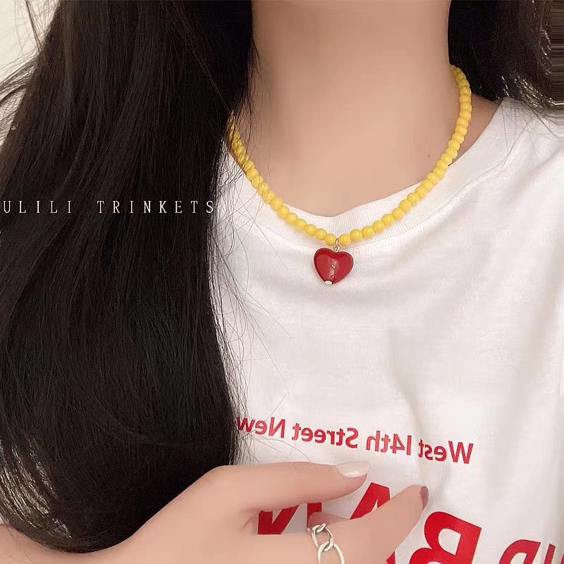 Vòng cổ Chuỗi Hạt Trái Tim Nhiều Màu Phong Cách Hàn Quốc
