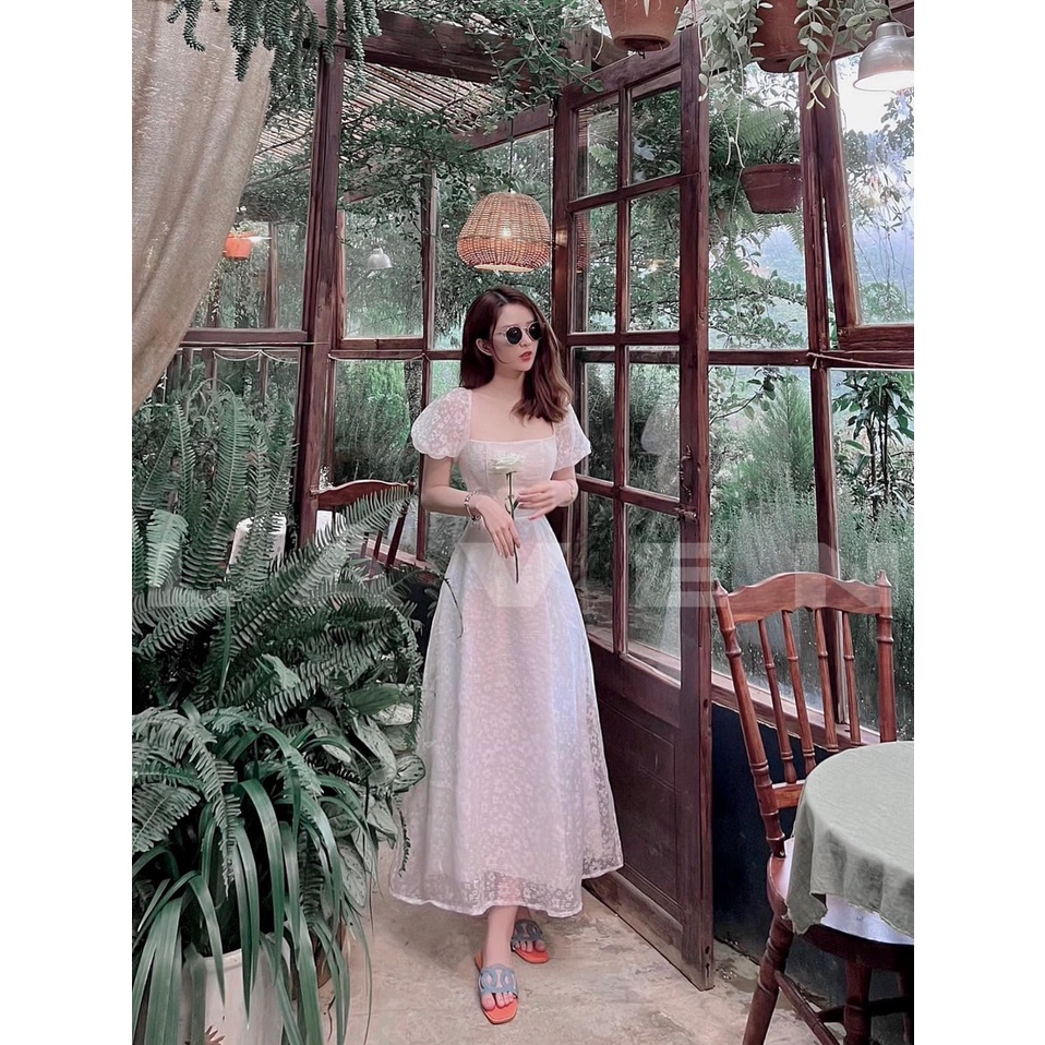 Đầm maxi đi biển ren phồng nổi - Maxi Ngọc Lan