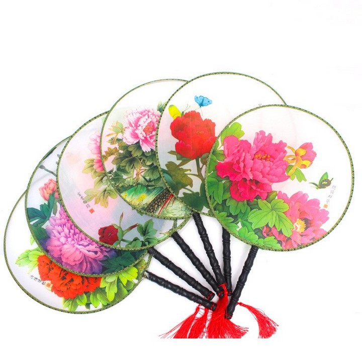 ( Loại 25) Quạt tròn cổ phong dây tuyến quạt cầm tay phong cách Trung Quốc cổ trang cổ điển cosplay in hoa trang trí đẹp