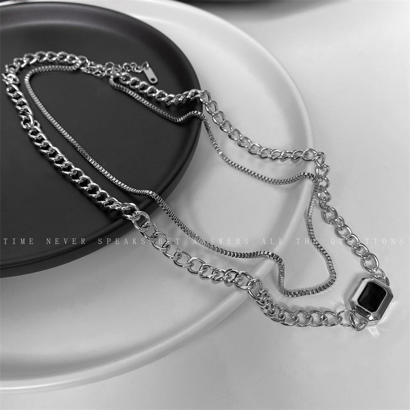 Dây Chuyền C355 Đính Đá Đen Phong Cách Hip Hop Âu Mỹ Cổ Điển Thời Trang Cho Nam Nữ