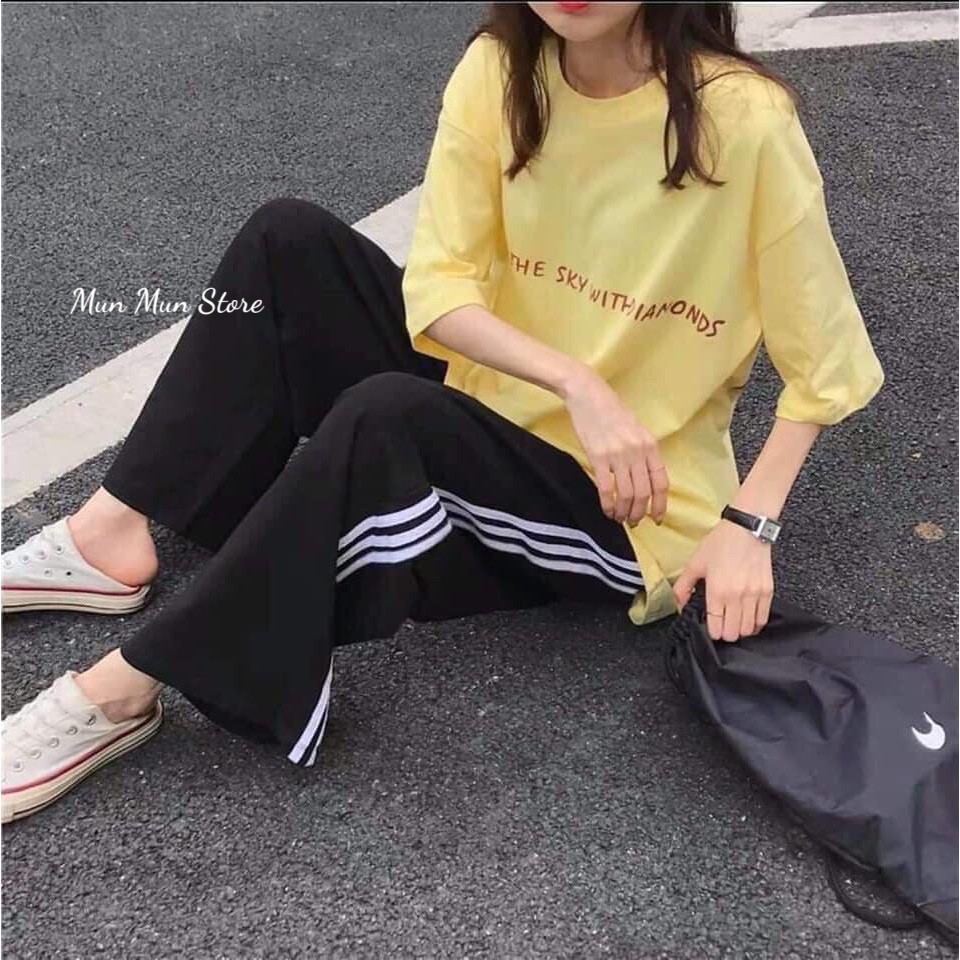 Quần Suông Nữ 3 Sọc Ống Rộng Thể Thao  [FREESHIP] munmunstore kẻ trắng dáng suông cạp chun basic Ulzzang SIÊU HOT