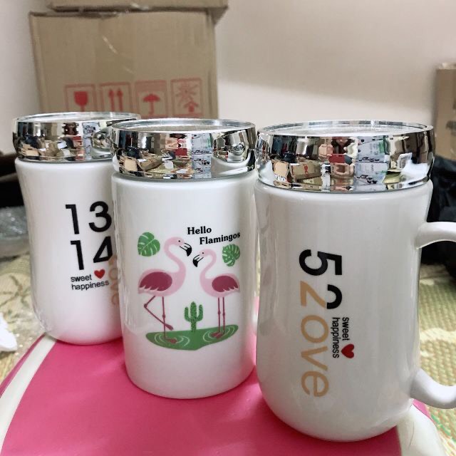 Cốc sứ nắp gương giữ nhiệt có quai cầm nhiều nhiều hình