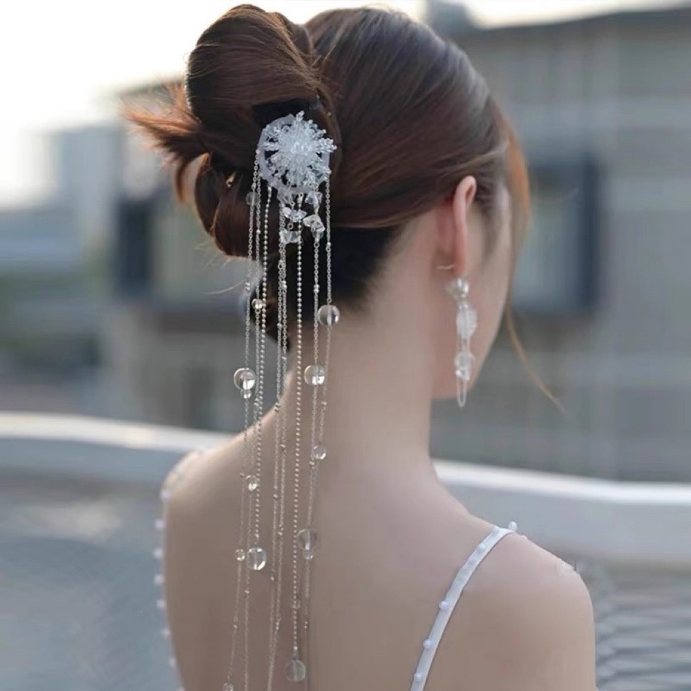 Kẹp Tóc Hình Hoa Đính Đá Pha Lê Tua Rua Thời Trang