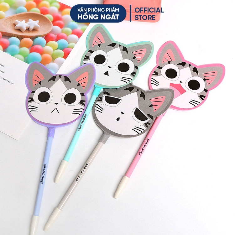 Bút bi cute hình quạt mèo, bút bi nước mực gel đen ngòi 0.5mm nhiều màu dễ thương đồ dùng học tập B08