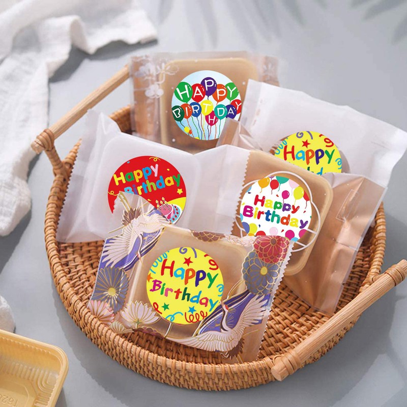 （good） 1 Roll 8 Styles Happy Birthday Round Stickers Party Gift Packaging Seal Labels