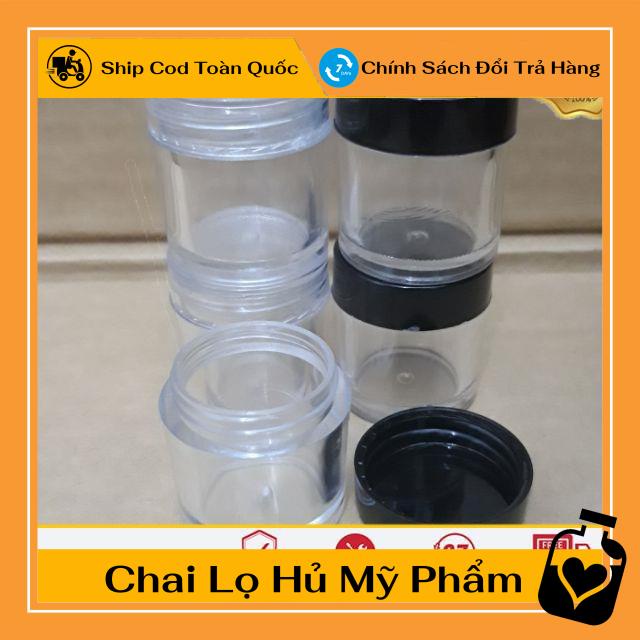 Hủ Đựng Kem ❤ TOP GIÁ RẺ ❤ [100] Hũ nhựa trong 10g thân cao nắp đen chiết mỹ phẩm , phụ kiện du lịch