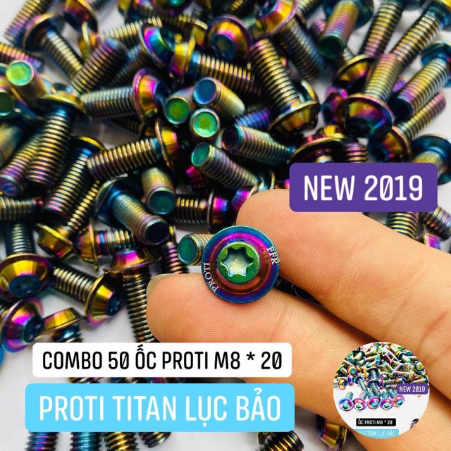 Combo 50 ốc Proti M8*20mm màu titan lục bảo