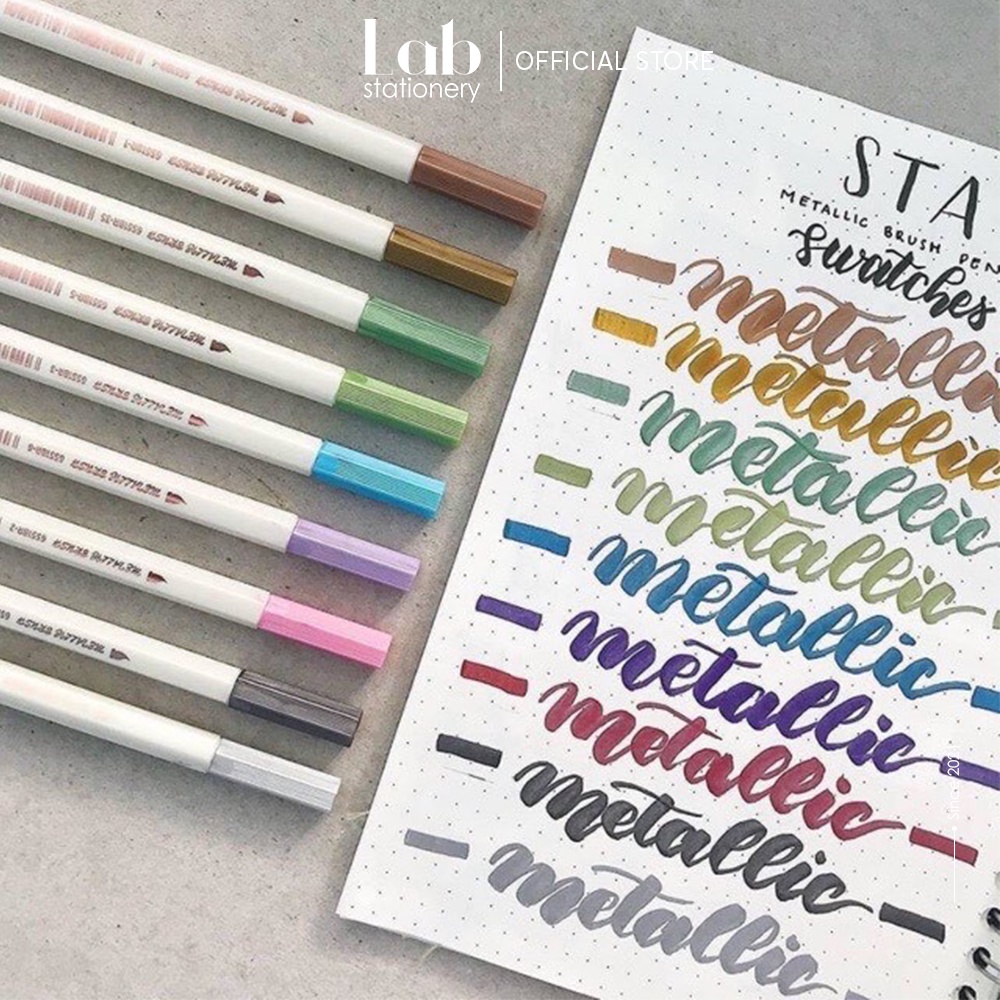 Bút Brush Lông Mềm Metallic Viết Calligraphy Trang Trí Sổ Tay Bullet Journal