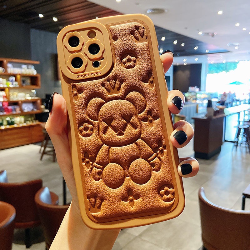 Ốp điện thoại da in hình gấu dễ thương thích hợp cho IPhone 12 13 11 Pro Max X Xs Max Xr 7 8 Plus