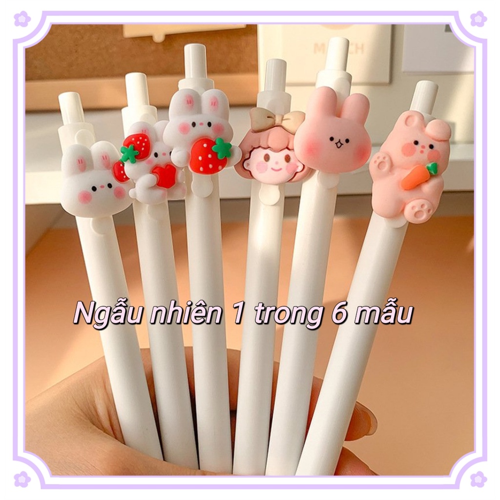 Bút Bi Mực Đen Ngòi 0.5mm Đính Hình Nhựa 3D Trái Cây Hoa Quả