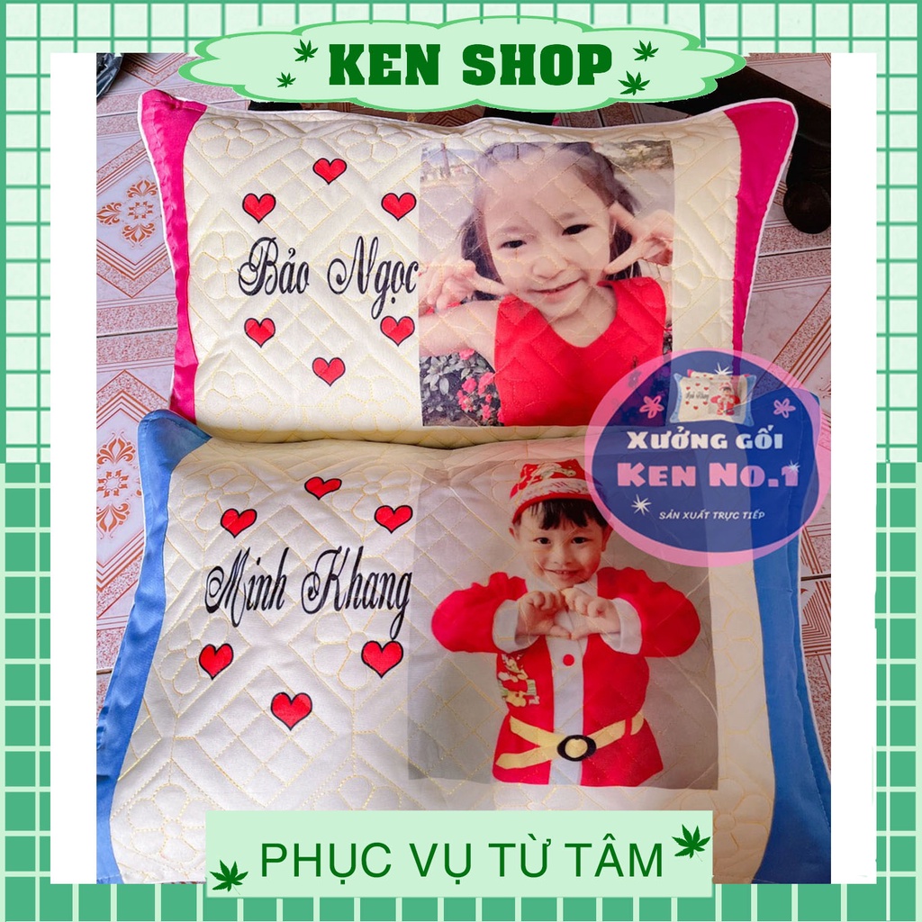 Gối nằm cho bé in hình in tên cho gái bé trai màu xanh hồng free ship extra