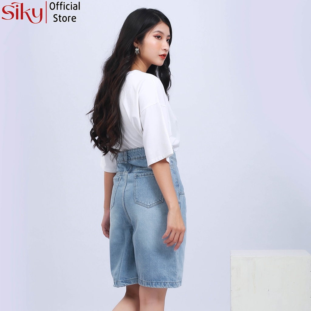 Quần short jean nữ SIKY cạp phối khuy cao cấp - 058