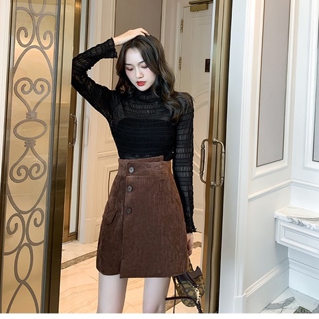 Chân váy nhung tăm dáng ngắn hàng QC vạt lệch Okella CV017 | BigBuy360 - bigbuy360.vn