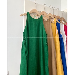 Đầm yếm linen nút bọc