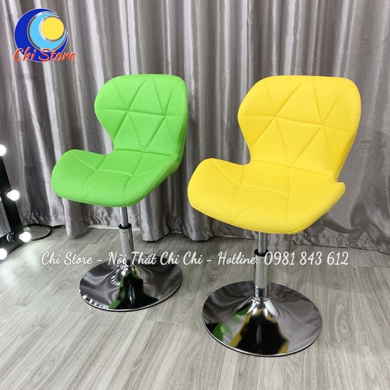 Ghế Ngồi Bàn Trang Điểm Xoay Mẫu Kim Cương, Ghế Chụp Hình, Livestream Chỉnh Độ Cao 30-50cm Bọc Da Cao Cấp Sang Chảnh