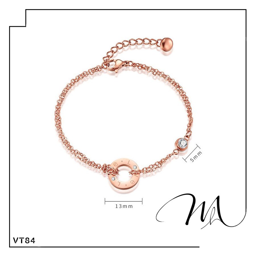 Lắc chân nữ Titan vòng tròn rỗng LOVE phối đá dễ thương - Măng’s House LC37