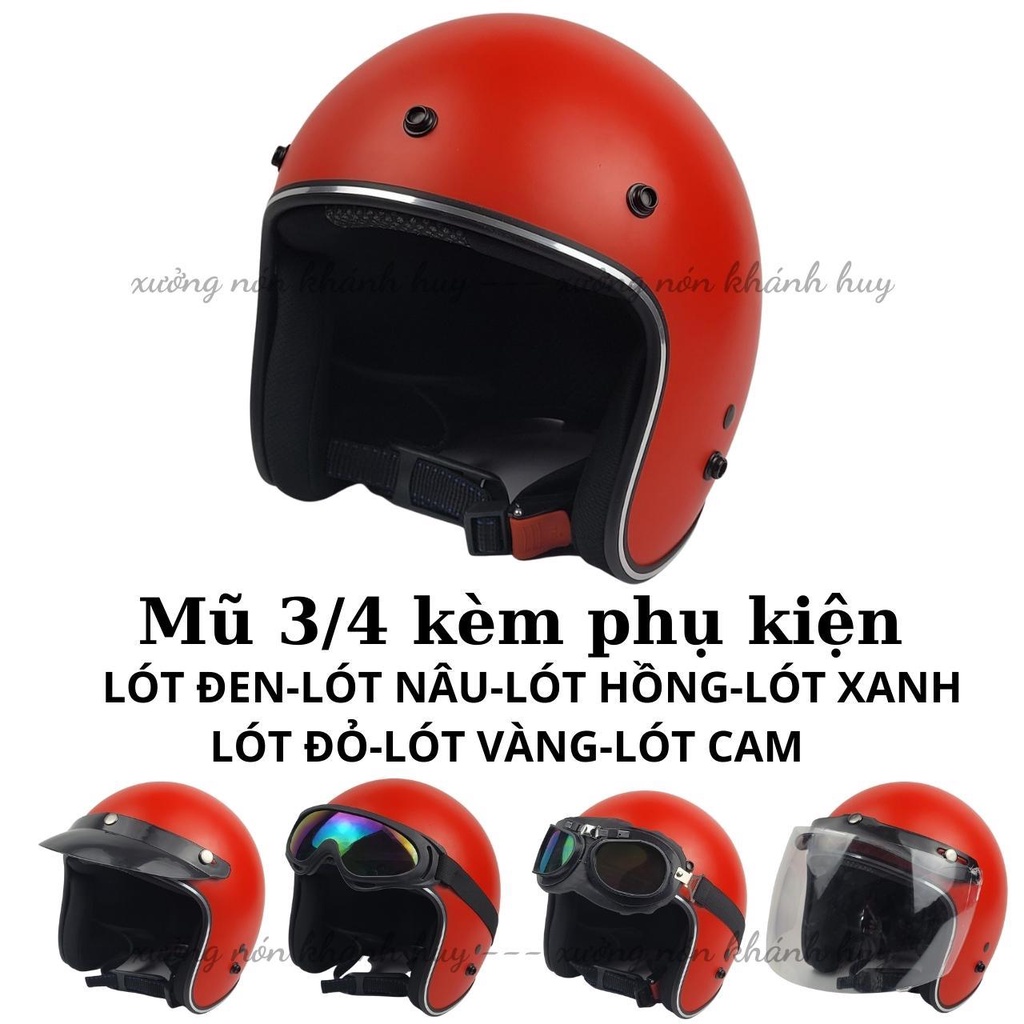 Mũ Bảo Hiểm 3/4 đầu ( MÀU ĐỎ ) Lót 7 Màu Cao Cấp Như Hình - Hàng CTY-Cam Kết Chất Lượng Giống Hình 100%