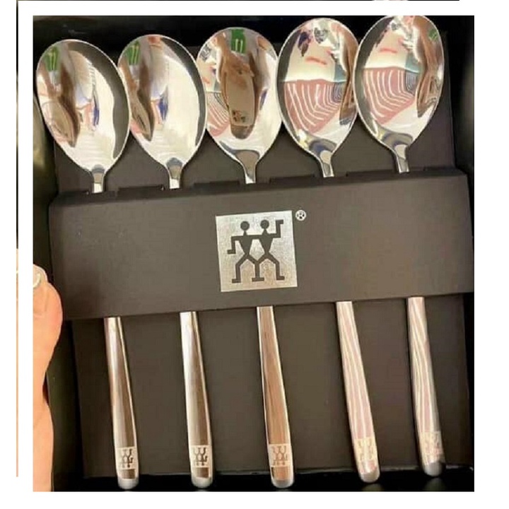 Set 5 thìa inox STAINLESS STEEL bóng mượt bền đẹp kèm hộp đựng . .