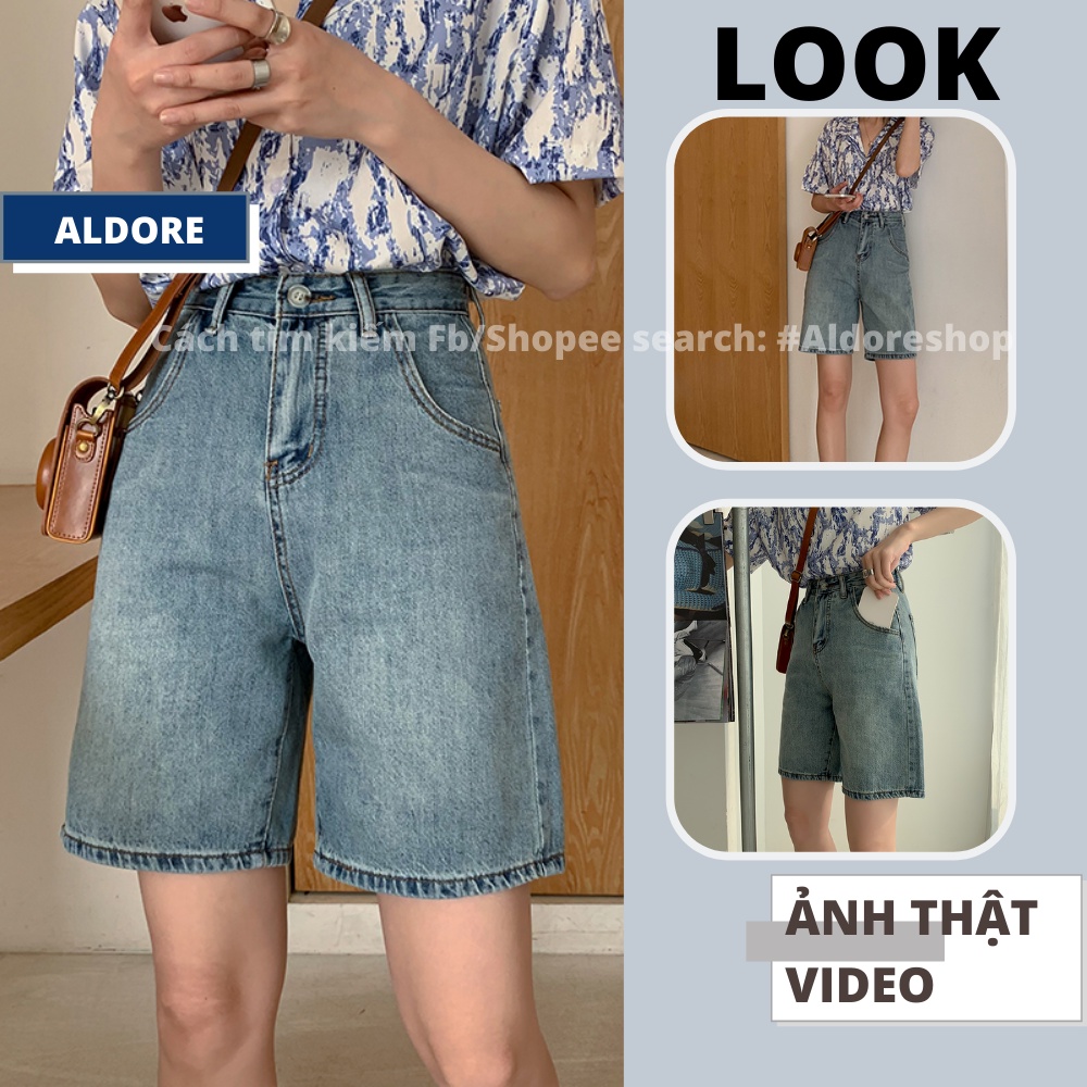 Quần jean ngố lửng màu xanh nhạt quần ngố bò ống rộng MSHA