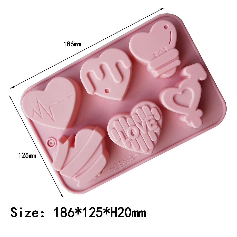 Khuôn silicon 6 ô hình tim xinh xắn dùng làm xà phòng / sô cô la tiện dụng