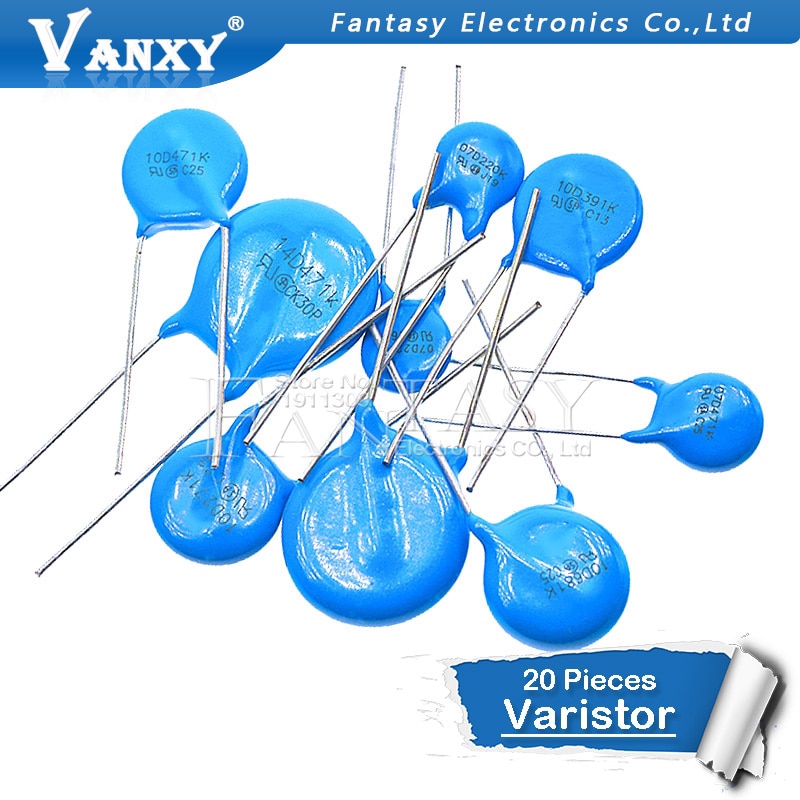 20PCS Varistor Series 7D 10D 14D 10D471K 7D220K 10D101K 10D330K 14D471K 14D220K 7D431K 10D621K 10D561K Resistor Piezoresistor