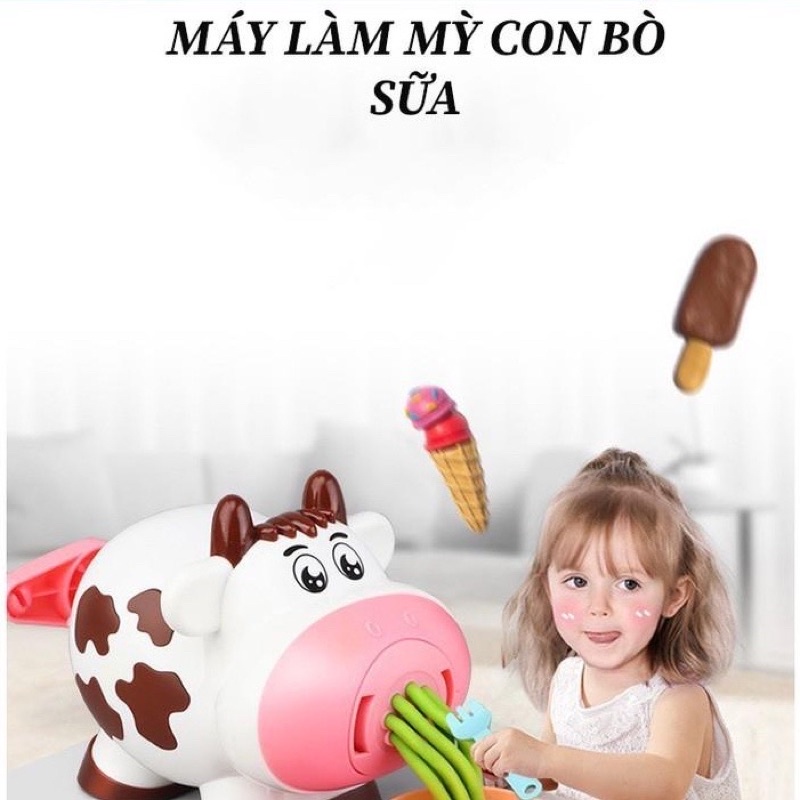 Đồ chơi đất nặn - Chú lợn hồng làm mỳ -bò sữa làm mì ý- bò sữa làm bánh kem cake