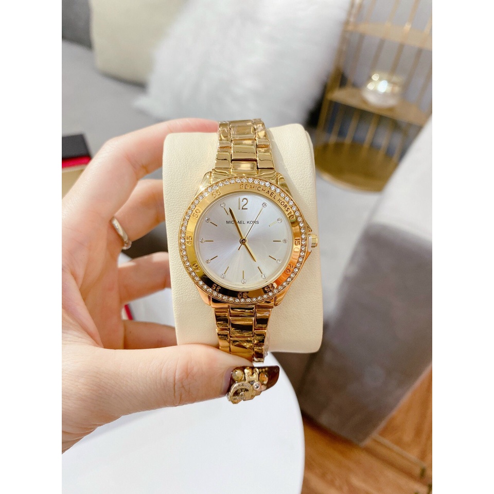 Đồng hồ nữ Michael Kors dây thép không gỉ viền đính đá sang trọng quý phái mã MK3384
